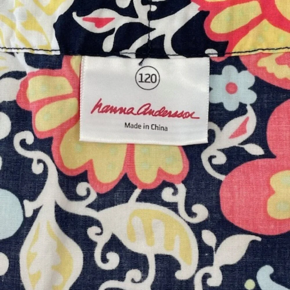 HANNA ANDERSSON Navy Floral Pillowcase Sleeveless Ribbon Dress 120 6-7